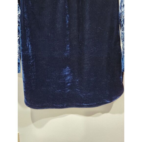 Misa Los Angeles Luca Midnight Blue Velvet Embroidered Sleeves Shift Dress, XS - Picture 8 of 13